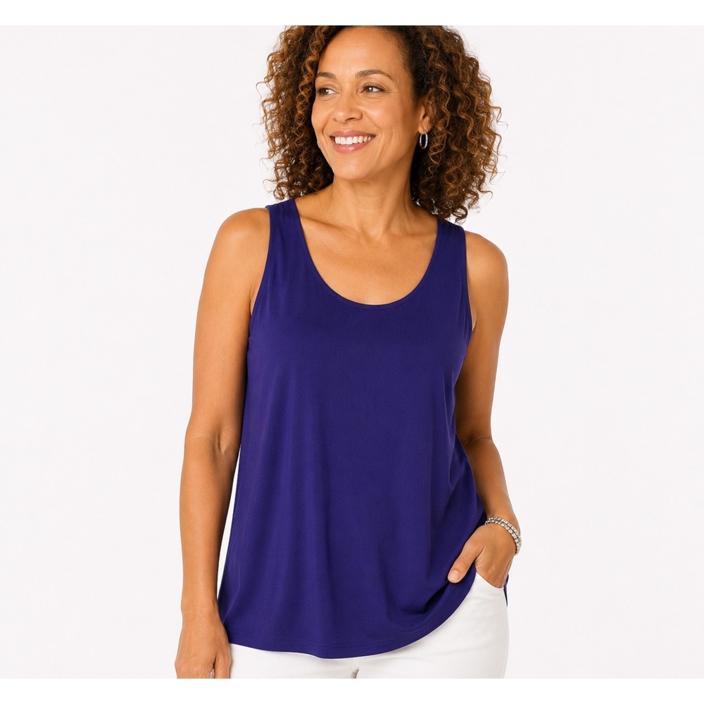 Chicos Travelers Contemporary Tank Aubergine Purple Scoop Neck Top Size 2 NEW